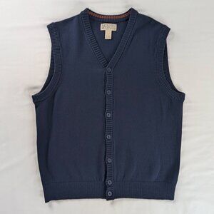 Duluth Trading Co Blue Button Up Strongarm Sweater Vest Academia Revival